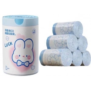 可爱卡通高颜值蓝心兔抽绳式家用厨房手提式加厚垃圾袋印花